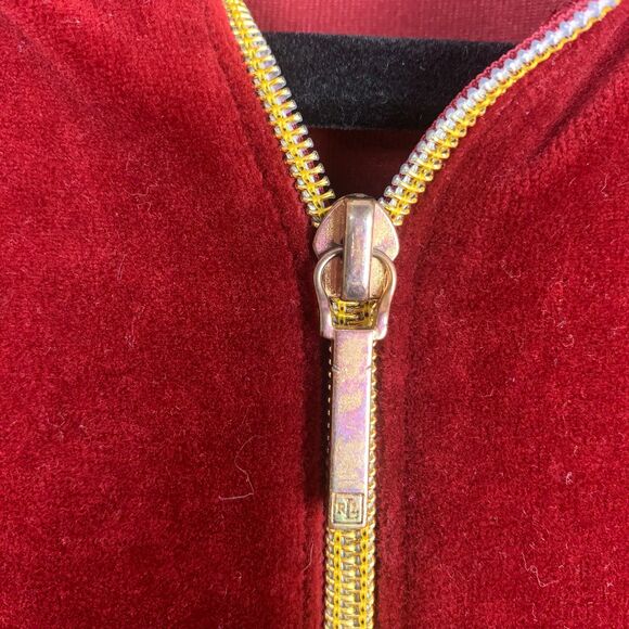 Lauren Ralph Lauren Women’s Medium Velvet Crest Zip Jacket Rich Red Glam Street - Picture 5 of 13